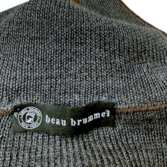 BEAU BRUMMEL Mens Wool Sweater S/m Italian Merino Gray 1/4 Zip Brown Suede - Picture 7 of 11